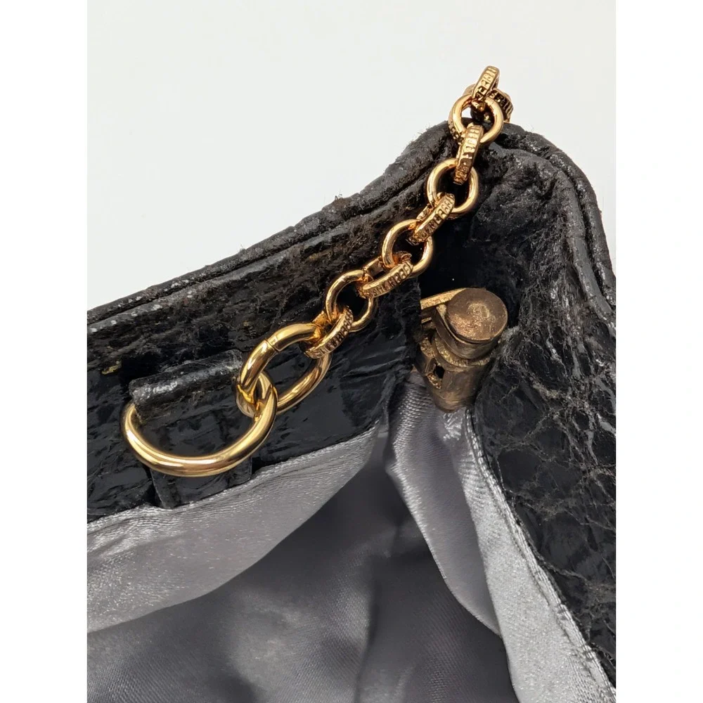 Steve Madden Black Patent Clutch Purse Gold Studded Chain Strap Y2K Evening Bag